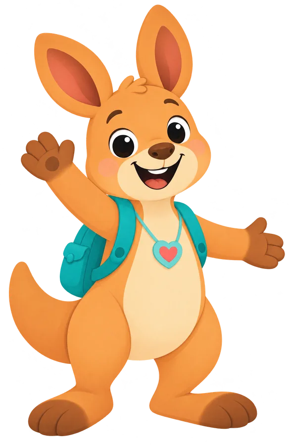 Roo the kangaroo, waving hello